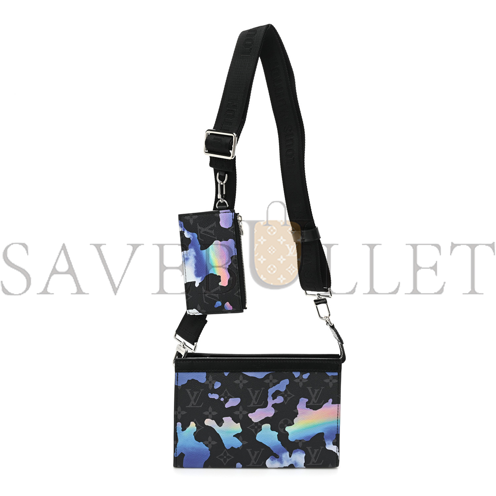 LOUIS VUITTON MASTER MONOGRAM ECLIPSE SUNRISE ROOM WITH A VIEW GASTON WEARABLE WALLET BLUE PURPLE M81753 (18.5*11*6.5cm)